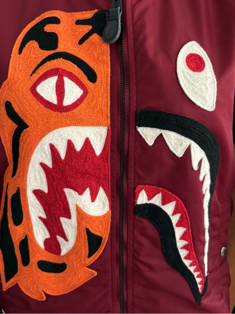 BAPE SHARK sz S Red Maroon Padded Bomber Jacket Bathing Ape Japan - Picture 2 of 16
